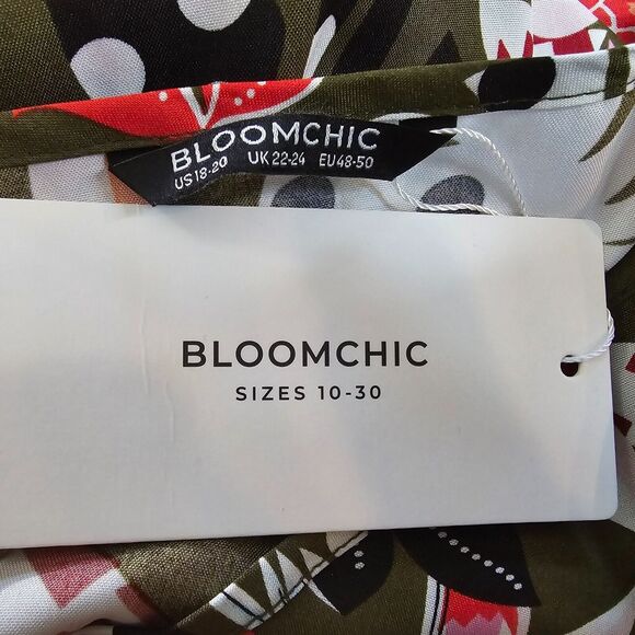 Bloomchic Blouse Women's 2X Multi Color 3/4 Sleeve V Neck Tropical Print NWT - Picture 3 of 10